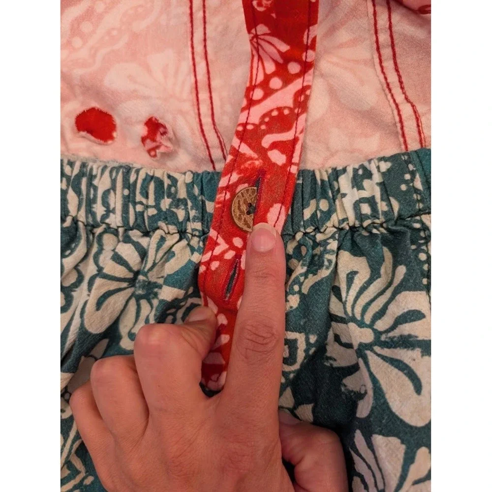 Free People Palm Bay Shortalls Red Green Floral Print Romper‎ Size S